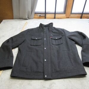 Levis Jacket Men XL Black Pocket Quilt Lined Insulated Fleece Wool Blend Winter‎